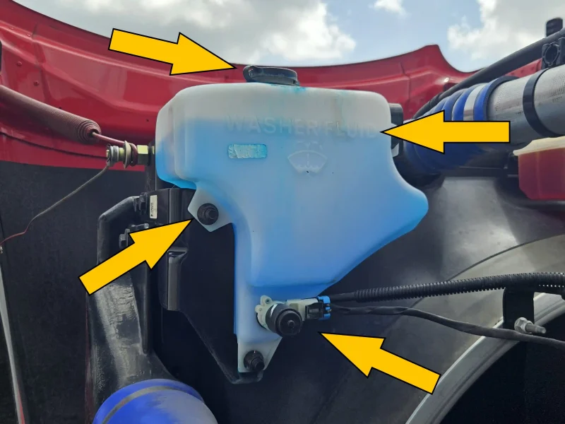 Semi truck windshield washer reservoir Pre-trip Inspection