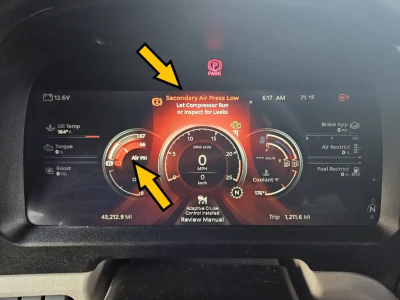 Pre-trip inspection low air warning test